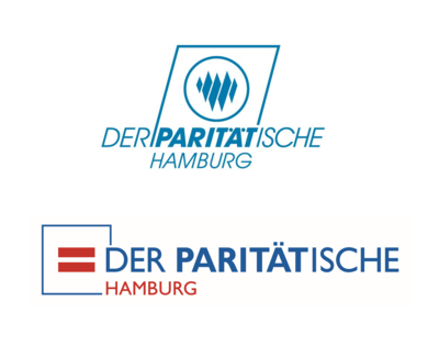 Altes Logo (die blaue Rautenstruktur des alten Verbandslogos war abgeleitet von der Abkürzung VWV, die auf die historische Bezeichnung "Fünfter Wohlfahrtsverband" Bezug nahm) und unten drunter das neue Logo (seit 2007 steht das Gleichheitszeichen im Quadrad für den PARITÄTISCHEN)